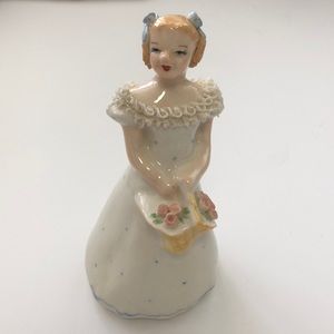 Vintage porcelain flower girl figurine with applied lace